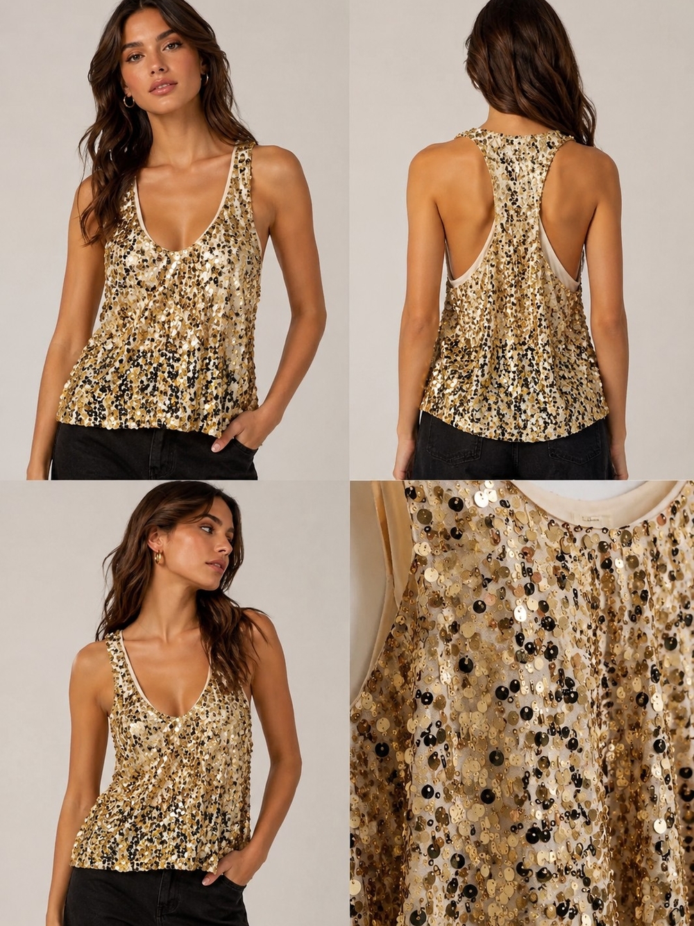 rag & bone Gold Sequin Racerback Tank Top